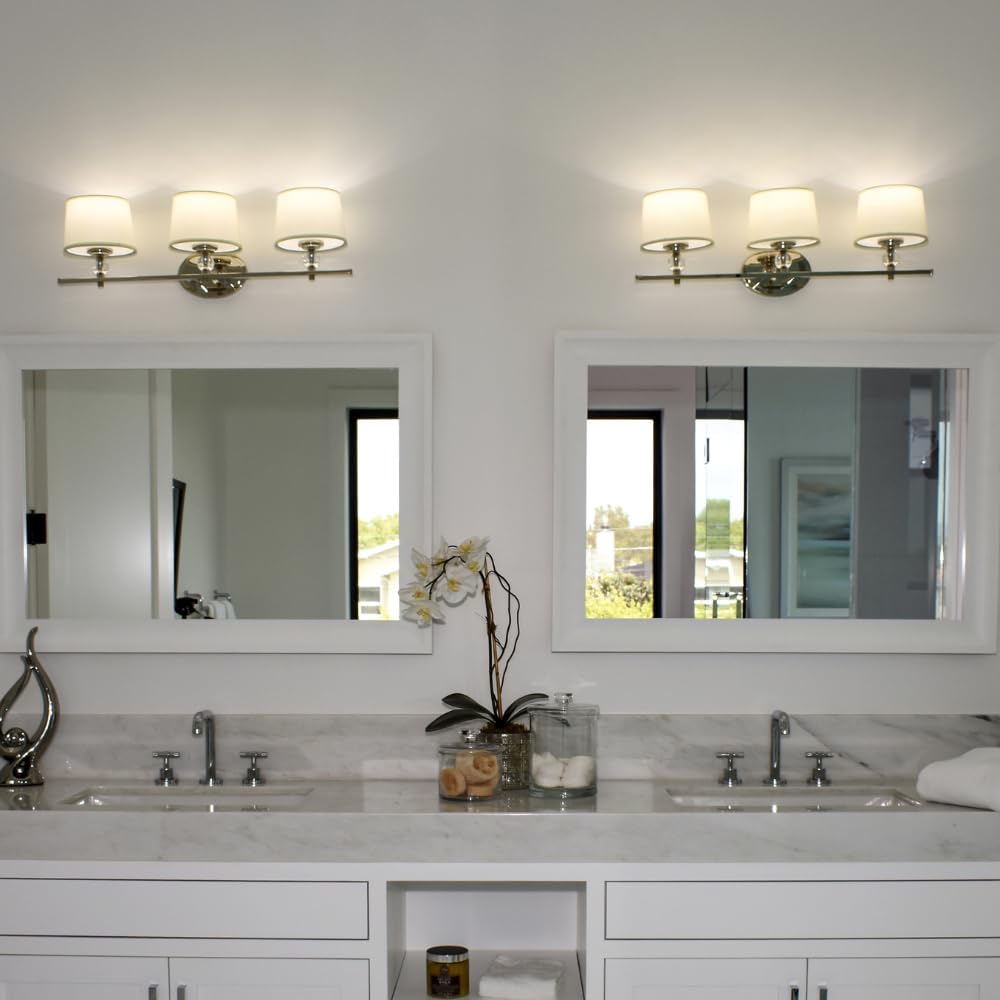 Maxim Lighting Rondo 3-Light Bath Vanity Light | Polished Nickel Finish | Transitional Indoor Light Fixture | Ideal for Bathrooms & Powder Rooms | Dimmable Damp Rated | 12763WTPN
