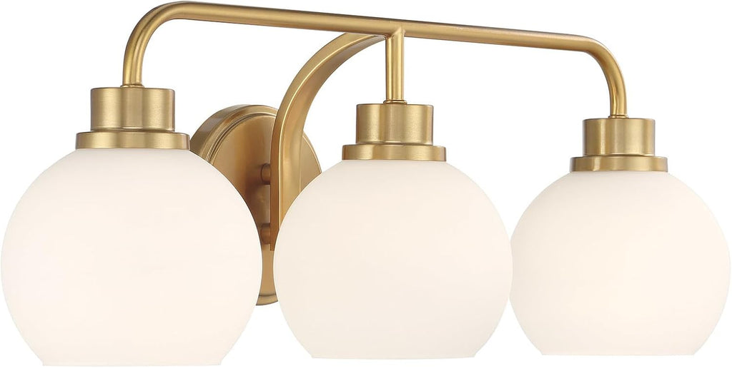 Meridian M80081MBK White Opal Glass Bathroom Vanity Wall Light, 3-Light 180 Total Watts, 8' H x 24' W, Matte Black