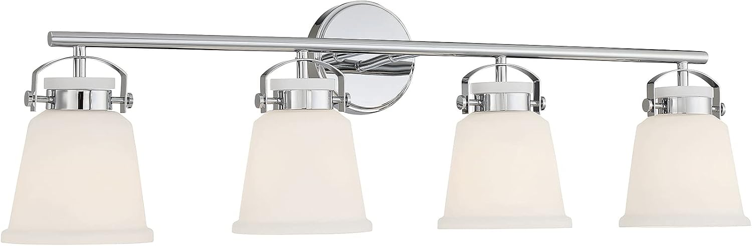 Savoy House 8-1627-4-11 Kaden Industrial Traditional White Opal Glass Bathroom Vanity Wall Light, 4-Light 240 Total Watts, 11' H x 34' W, Polished Chrome