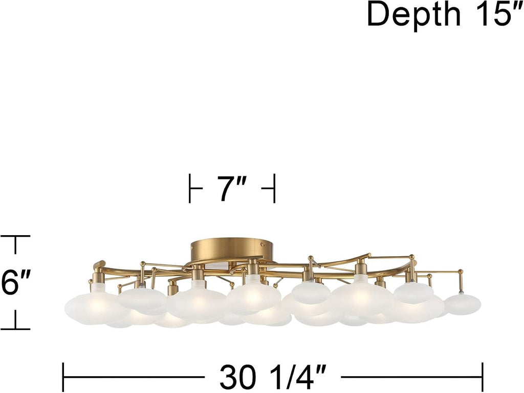 Possini Euro Design Lilypad Modern Ceiling Light Semi Flush-Mount Fixture 30 1/4' Wide Warm Brass Gold Frosted Opal Etched Glass Shade for Bedroom Kitchen Living Room Hallway Bathroom House Home