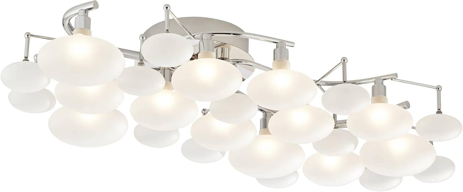 Possini Euro Design Lilypad Modern Ceiling Light Semi Flush-Mount Fixture 30' Wide Chrome 12-Light Frosted Opal Etched Glass for Bedroom Kitchen Living Room Hallway Dining Bathroom