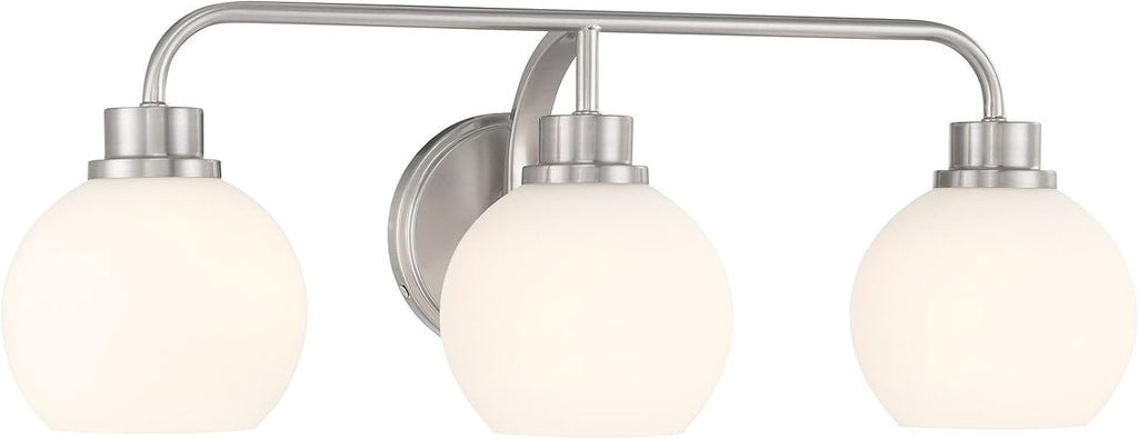 Meridian M80081BN White Opal Glass Bathroom Vanity Wall Light, 3-Light 180 Total Watts, 8' H x 24' W, Brushed Nickel