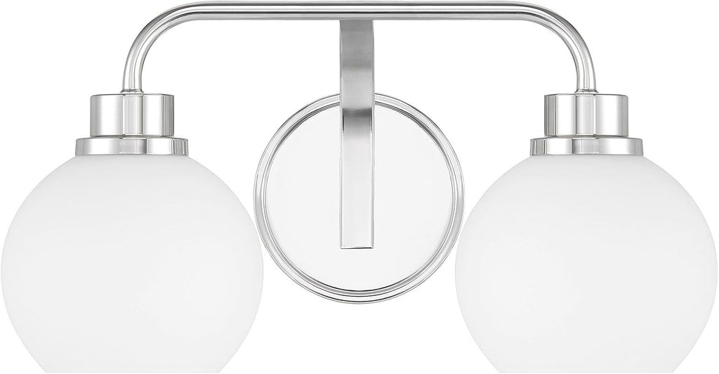 Meridian M80080CH White Opal Glass Bathroom Vanity Light, 2-Light 120 Total Watts, 8' H x 16' W, Chrome