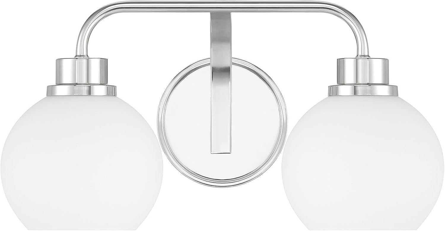 Meridian M80080CH White Opal Glass Bathroom Vanity Light, 2-Light 120 Total Watts, 8' H x 16' W, Chrome