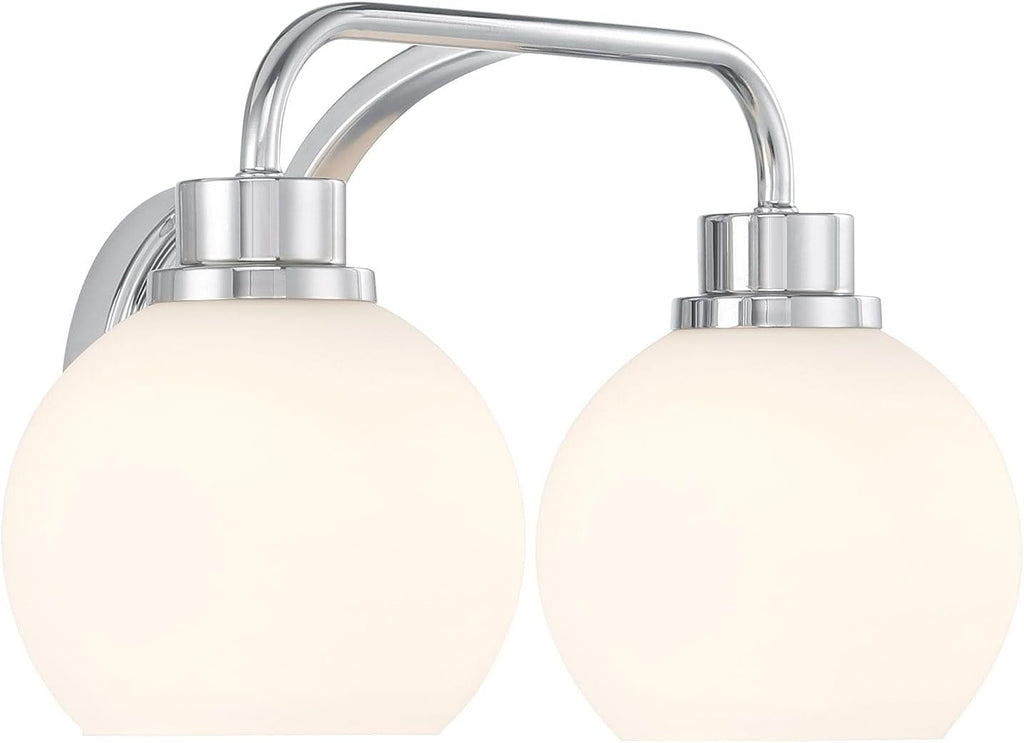 Meridian M80080CH White Opal Glass Bathroom Vanity Light, 2-Light 120 Total Watts, 8' H x 16' W, Chrome