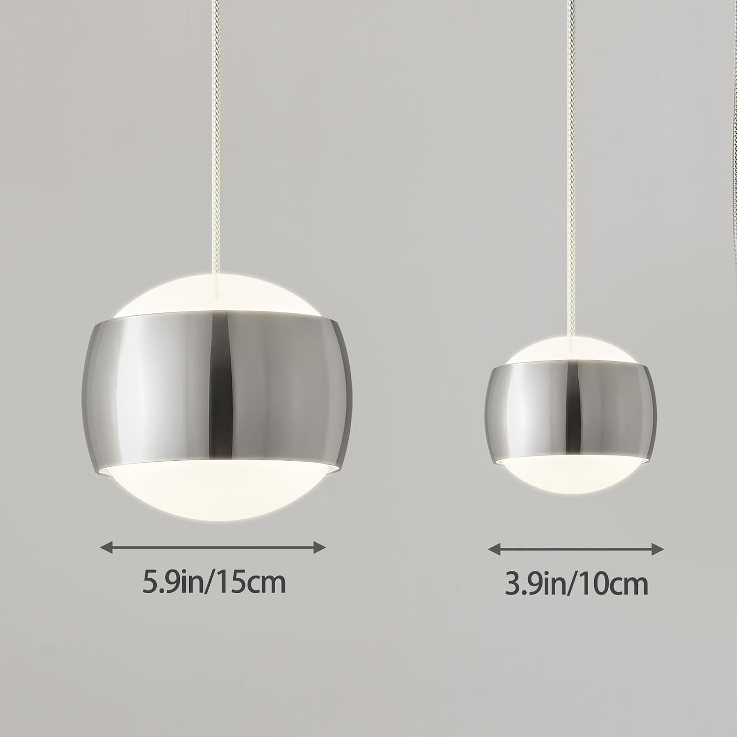 Modern Chrome LED Dimmable Pendant Light fixtures,6″ Island Pendant Lighting for Kitchen Island Dinning Room,Bedroom,Bar, Kitchen Island Ceiling Hanging Light Fixtures(Chrome-1-Pack)