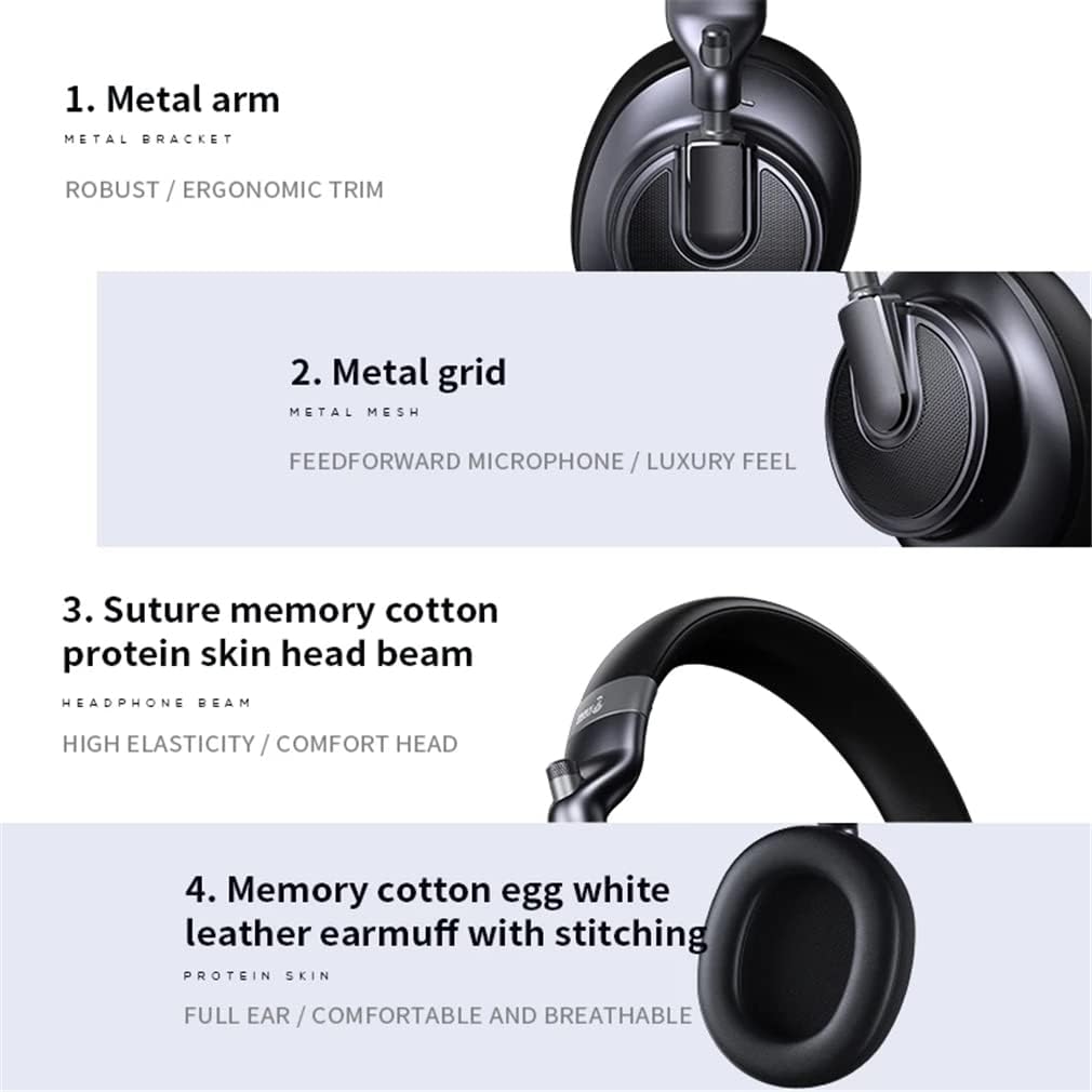 Active Noise Cancelling Over-Ear Headphones Bluetooth 5.0 Wireless Deep Bass Foldable Headset with Mic, Lossless Hi-Fi Sound, 50H Battery Life, Type-C Fast Charge