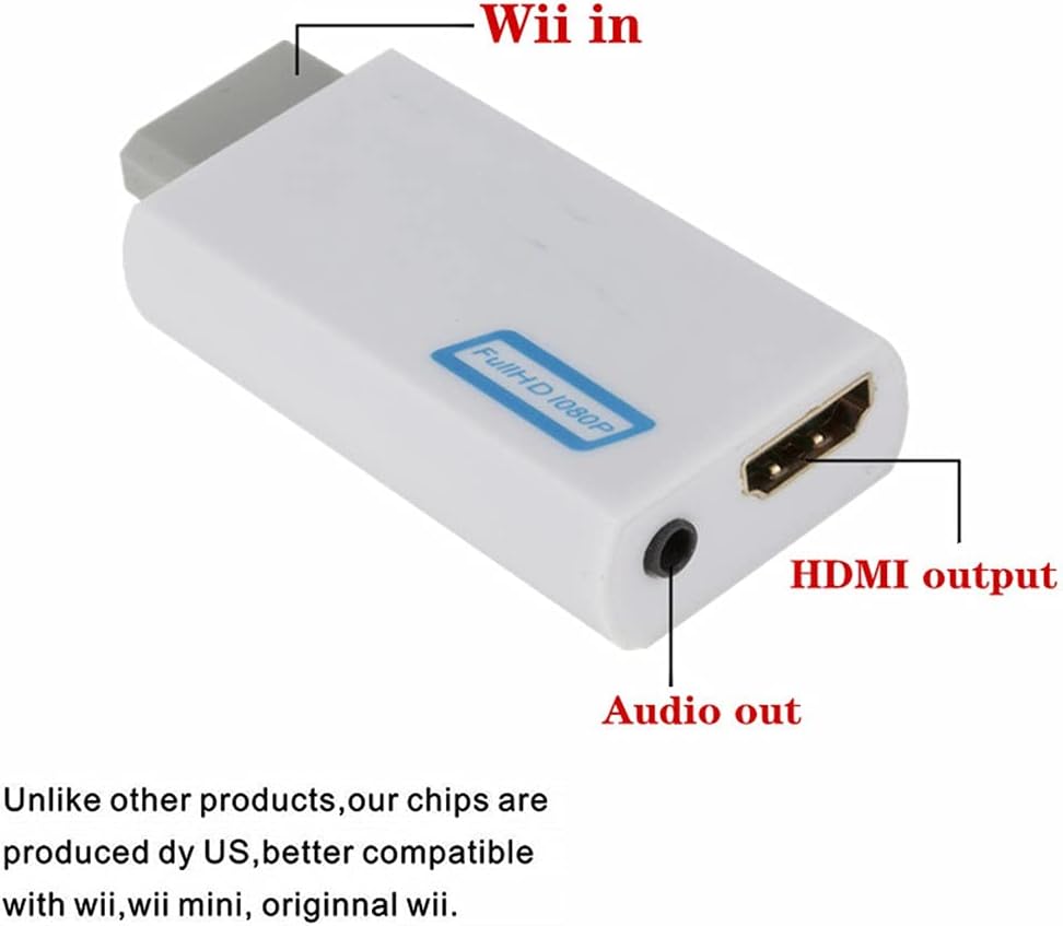 WII to HDMI Converter Full HD 1080P Wii 2 3.5mm Audio for PC HDTV Monitor Display to Adapterr (Color : As Shown, Size : One Size)