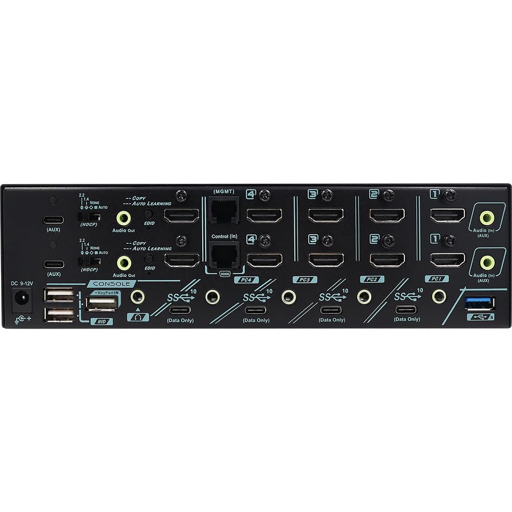 HDMI 2.1 KVM Switch for 4 Computers 2 Monitors, 8K@60Hz, HDCP 2.2, EDID Emulator, USB 3.2 10Gbps, Audio Embed & Extract, Serial Control, Hotkey Switching, Keypad in, Plug & Play, MKAG-8KT3124