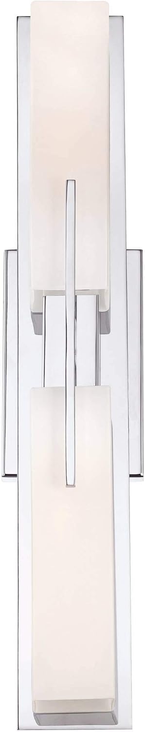 Possini Euro Design Midtown Mid Century Modern Wall Mount Light Chrome Silver Metal 23 1/2' Wide 2-Light Vanity Fixture Rectangular White Glass Shades Decor for Bathroom Over Mirror House Home
