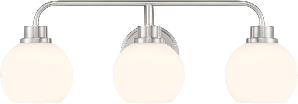 Meridian M80081BN White Opal Glass Bathroom Vanity Wall Light, 3-Light 180 Total Watts, 8' H x 24' W, Brushed Nickel