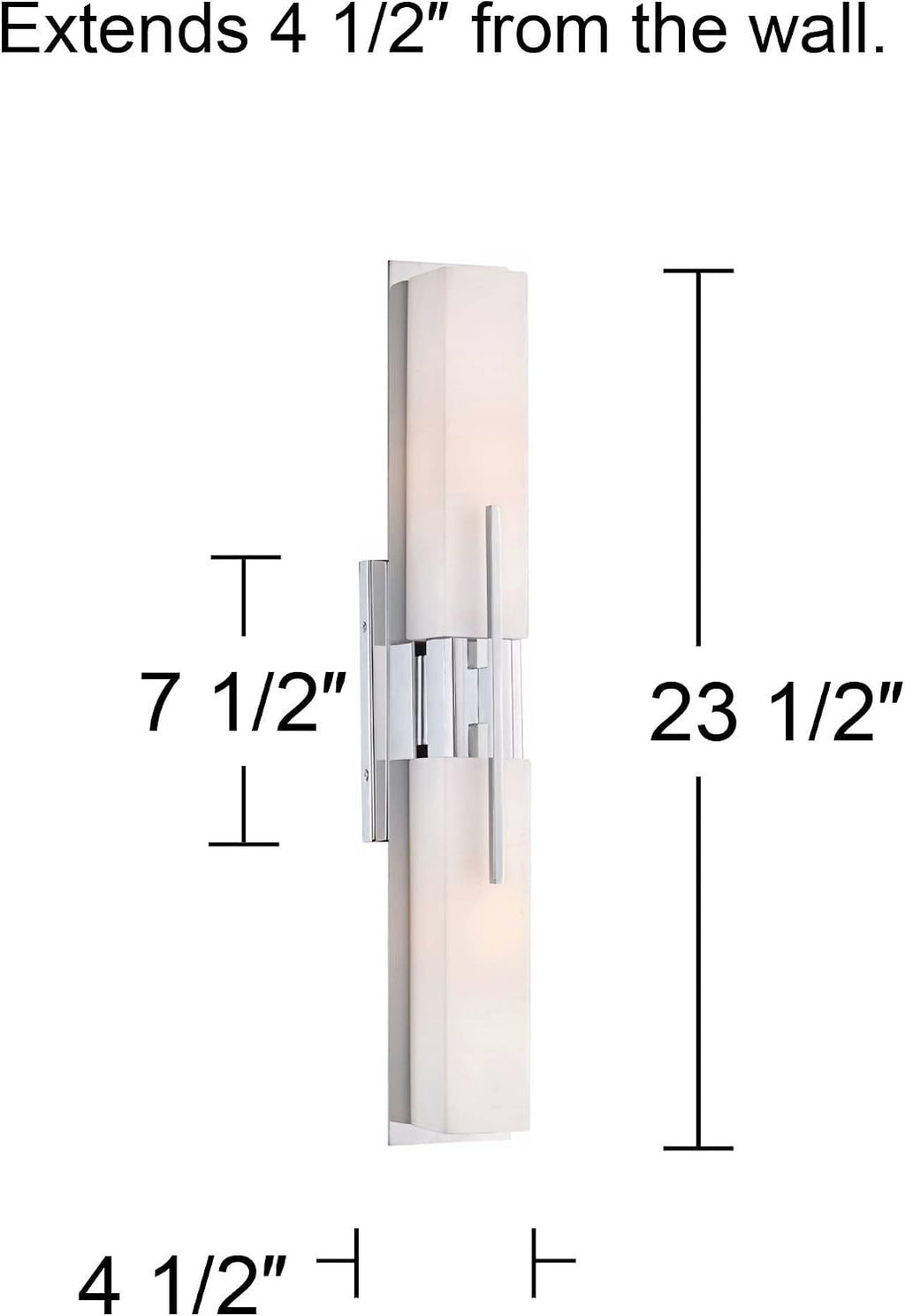 Possini Euro Design Midtown Mid Century Modern Wall Mount Light Chrome Silver Metal 23 1/2' Wide 2-Light Vanity Fixture Rectangular White Glass Shades Decor for Bathroom Over Mirror House Home