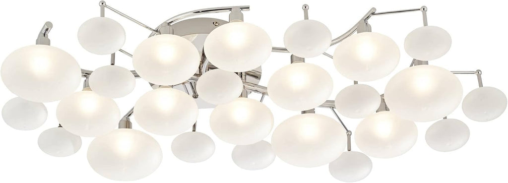Possini Euro Design Lilypad Modern Ceiling Light Semi Flush-Mount Fixture 30' Wide Chrome 12-Light Frosted Opal Etched Glass for Bedroom Kitchen Living Room Hallway Dining Bathroom