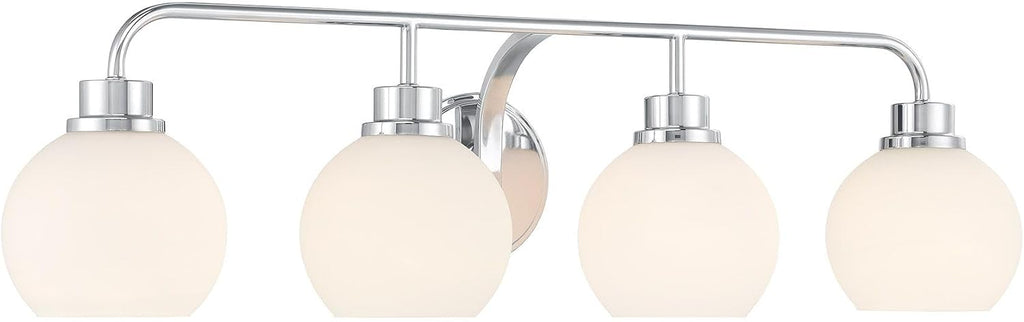Meridian M80082CH White Opal Glass Bathroom Vanity Wall Light, 4-Light 240 Total Watts, 8' H x 32' W, Chrome