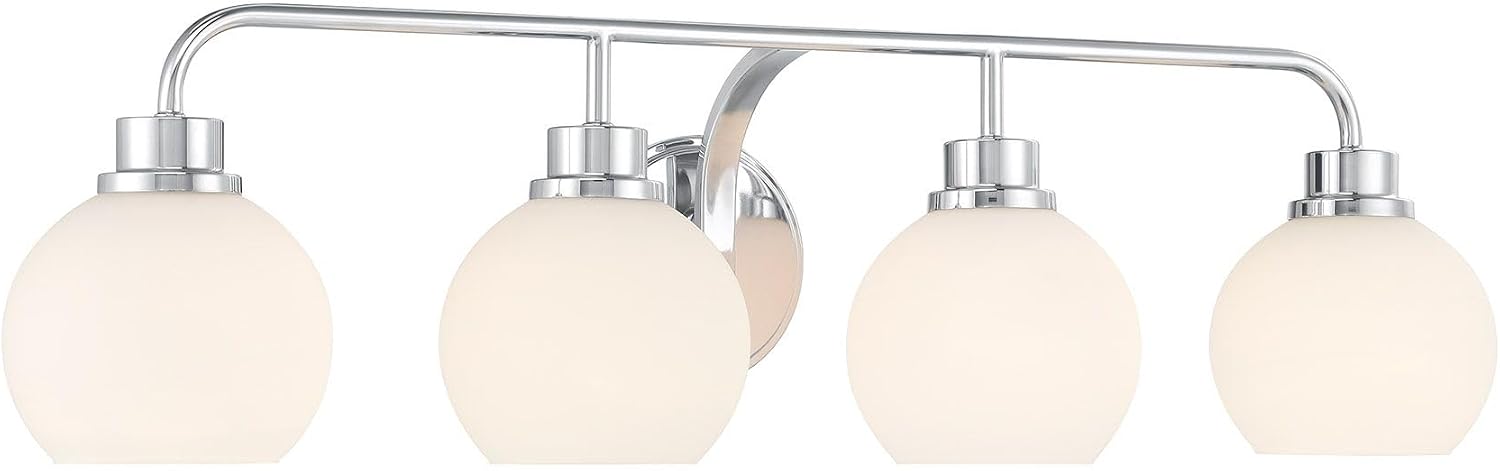 Meridian M80082CH White Opal Glass Bathroom Vanity Wall Light, 4-Light 240 Total Watts, 8' H x 32' W, Chrome