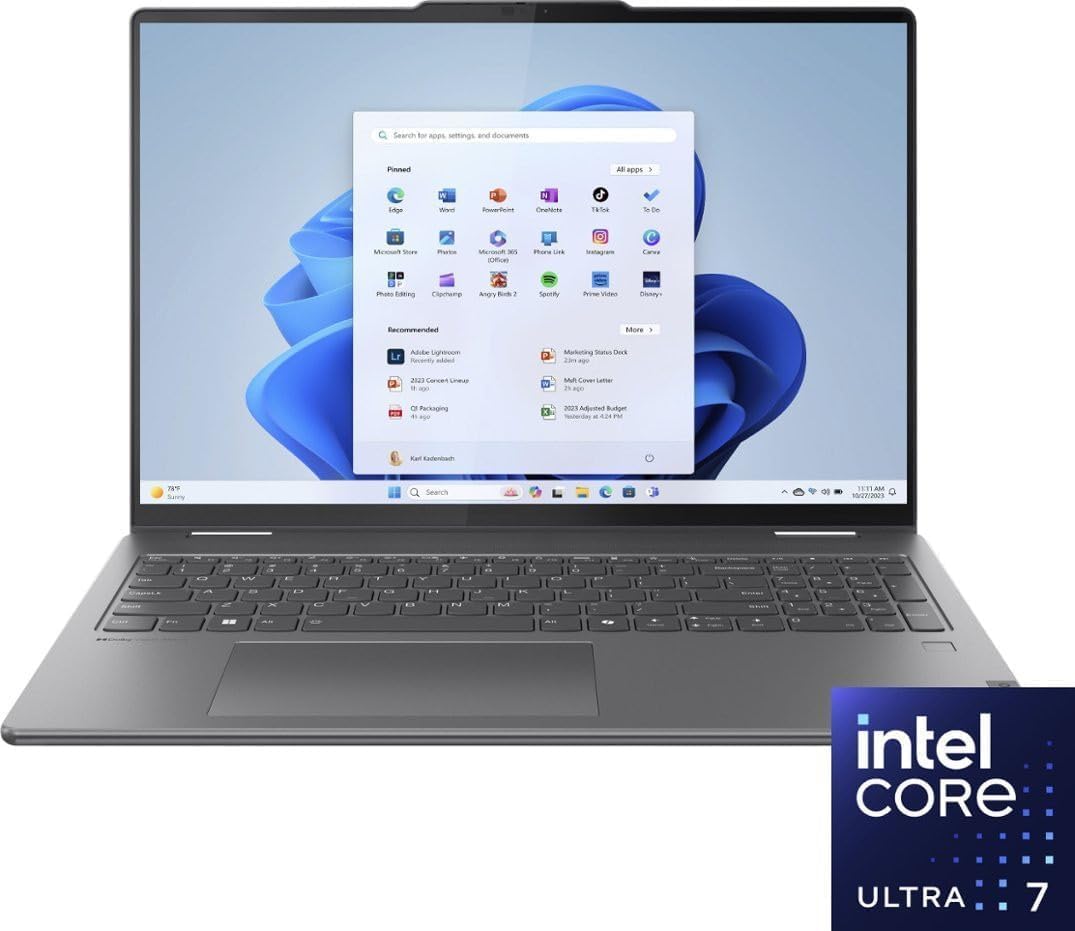 Lenovo Yoga 7 16 2-in-1 AI PC Laptop 16' WUXGA IPS Touch Glossy Intel 12-core Ultra 7 155U 16GB RAM 1TB SSD Backlit Fingerprint Thunderbolt FHD IR Privacy Camera Win11Pro + 3-in-1 Accessories