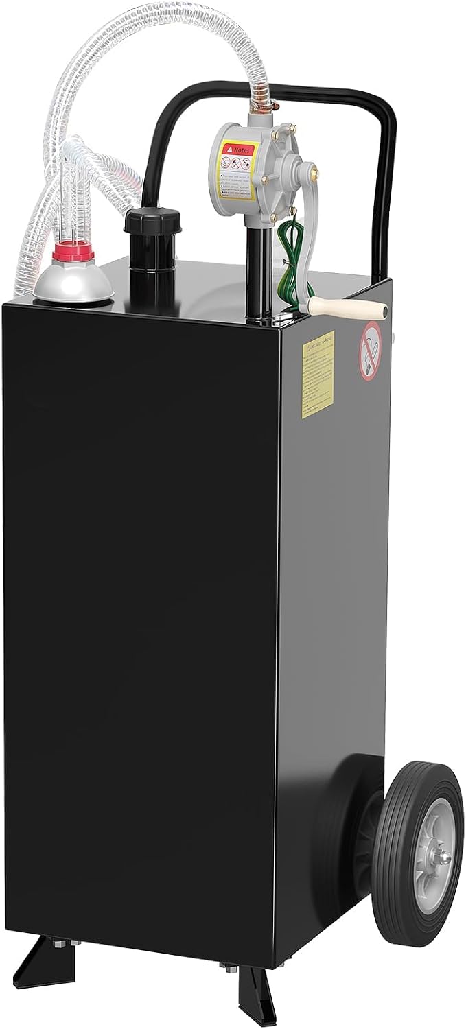 40 Gallon Fuel Caddy, Fuel Transfer Tank with Pump, Gas Storage Tank, Gasoline Diesel Fuel Container for Cars, Lawn Mowers, ATVs, Boats, More, Black