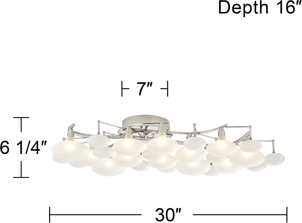 Possini Euro Design Lilypad Modern Ceiling Light Semi Flush-Mount Fixture 30' Wide Chrome 12-Light Frosted Opal Etched Glass for Bedroom Kitchen Living Room Hallway Dining Bathroom