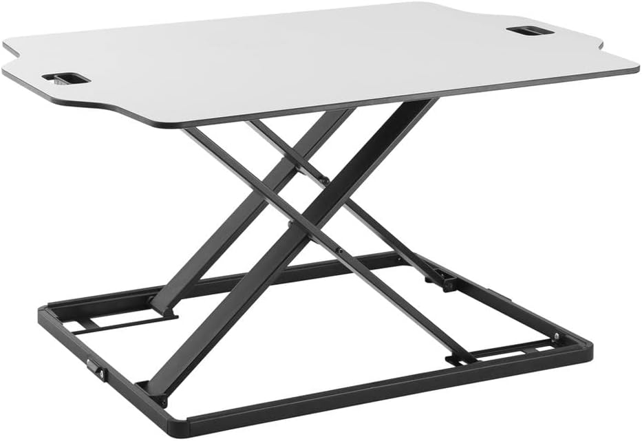 Amer EZUP 32x22 Height Adjustable Sit/Stand Desk Surface Riser, 32' Wide Tabletop Sit Stand Desk Converter, Monitor Laptop Platform Work Station - Durable White Top