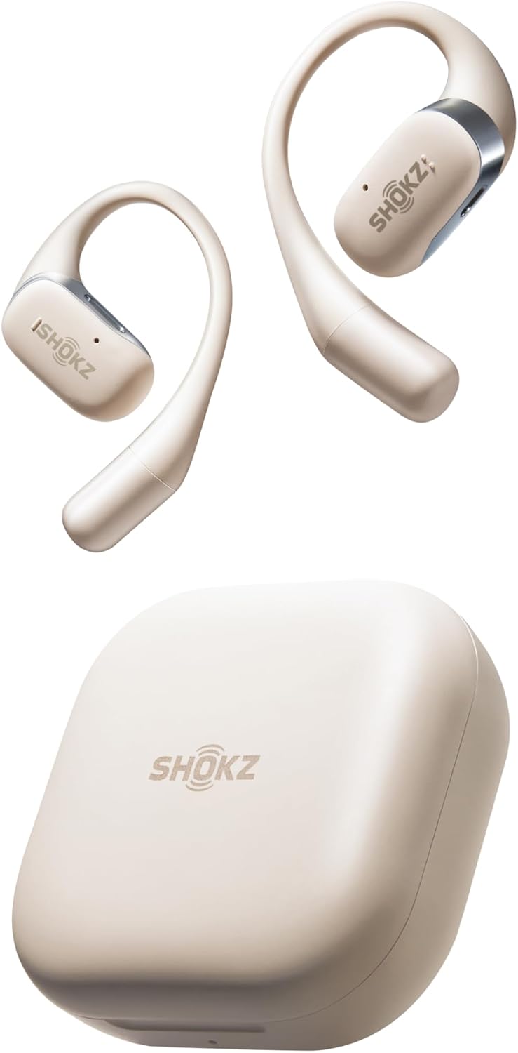 SHOKZ OpenFit-Open-Ear True Wireless Bluetooth Headphones with Microphone,Earbuds with Earhooks,Sweat Resistant,Fast Charging,28HRS Playtime,Compatible with iPhone&Android,Beige,Bluetooth5.2