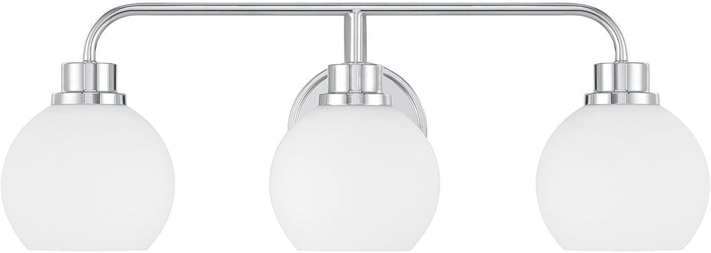 Meridian M80081CH White Opal Glass Bathroom Vanity Wall Light, 3-Light 180 Total Watts, 8' H x 24' W, Chrome