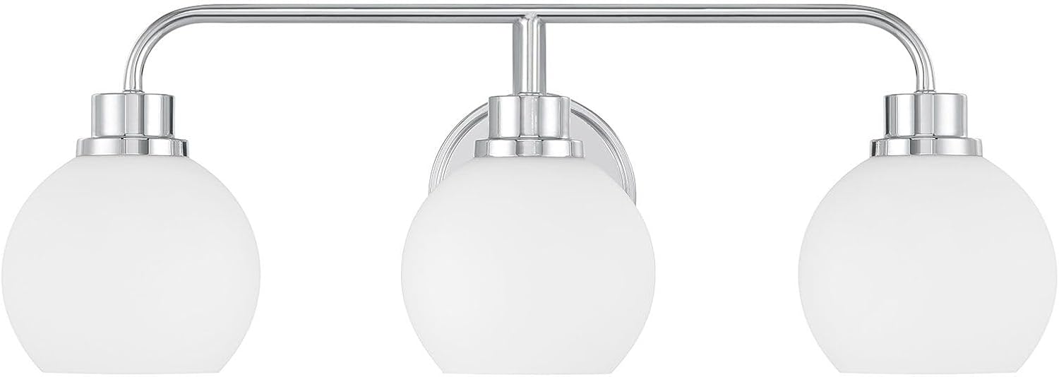 Meridian M80081CH White Opal Glass Bathroom Vanity Wall Light, 3-Light 180 Total Watts, 8' H x 24' W, Chrome