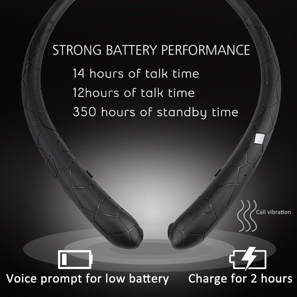 Bluetooth Headphones Wireless Neckband Bluetooth Earphones Auto Retractable Earbuds with 18 Hours of Music,Sports Waterproof Earphone,Noise Cancelling with Mic for Running Workout,Black