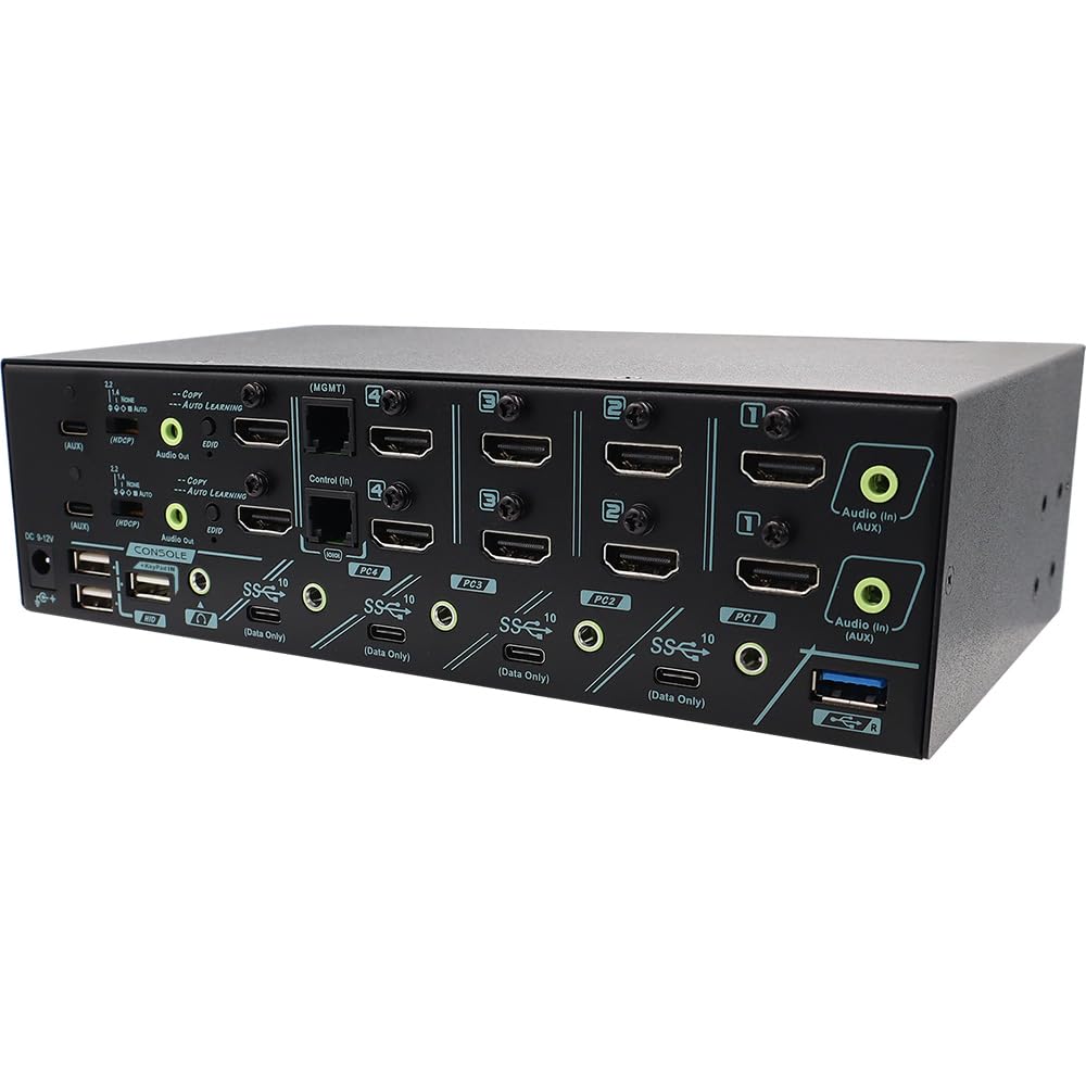 HDMI 2.1 KVM Switch for 4 Computers 2 Monitors, 8K@60Hz, HDCP 2.2, EDID Emulator, USB 3.2 10Gbps, Audio Embed & Extract, Serial Control, Hotkey Switching, Keypad in, Plug & Play, MKAG-8KT3124