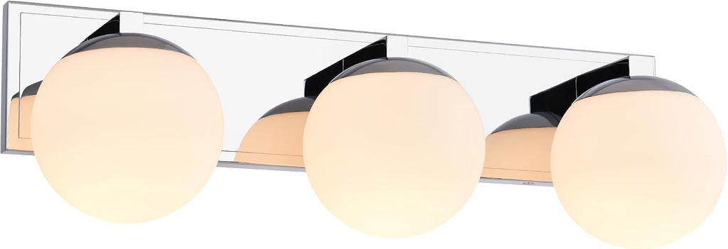 Chrome Bathroom Vanity Light Fixtures, 3-Light Globe Bathroom Vanity Light Fixtures Over Mirror, Modern Wall Lights for Living Room, Long Backplate, Standard E26 Base, Chrome