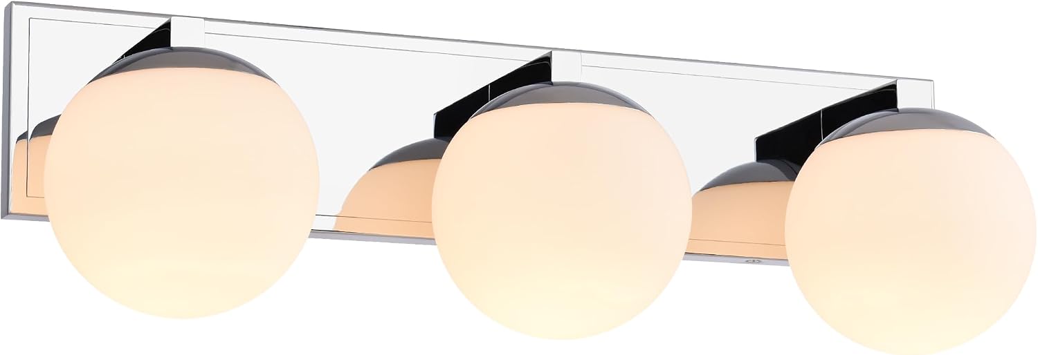 Chrome Bathroom Vanity Light Fixtures, 3-Light Globe Bathroom Vanity Light Fixtures Over Mirror, Modern Wall Lights for Living Room, Long Backplate, Standard E26 Base, Chrome