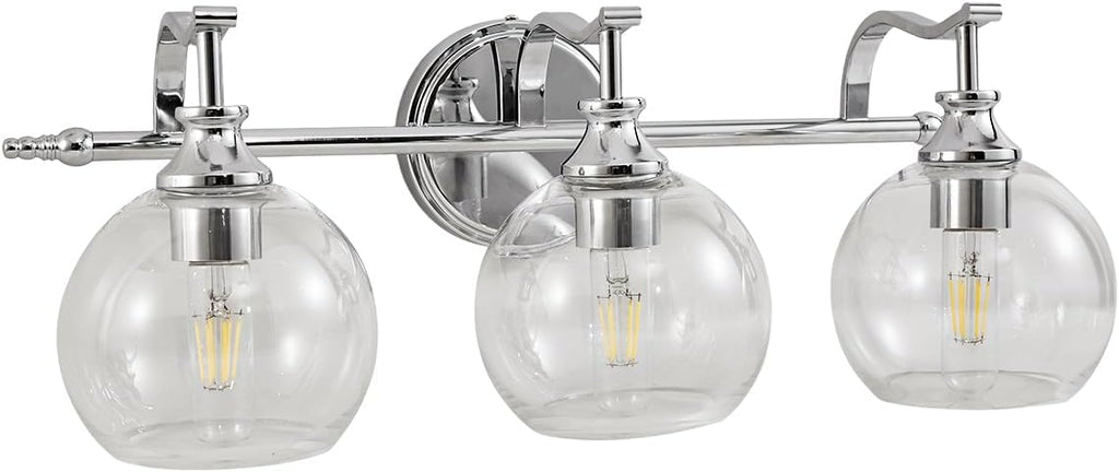 ANDY STAR Chrome Vanity Light, 3-Light Polished Silver Bathroom Light Fixture Over Mirror, Modern Wall Sconce with Clear Glass Shade, Industrial Wall Lighting for Living Room, Bedroom, Hallway, 22.3'