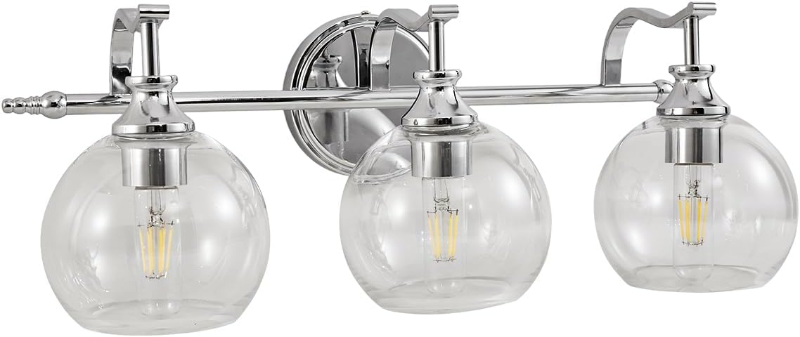 ANDY STAR Chrome Vanity Light, 3-Light Polished Silver Bathroom Light Fixture Over Mirror, Modern Wall Sconce with Clear Glass Shade, Industrial Wall Lighting for Living Room, Bedroom, Hallway, 22.3'
