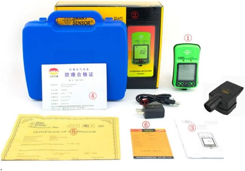 Portable H2 Gas Detector 0~1000ppm LCD Display Rechargeable Li-Battery Powered Alarmable Handheld Digital Hydrogen Gas Monitor Meter Tester Analyzer with Sampling Pump