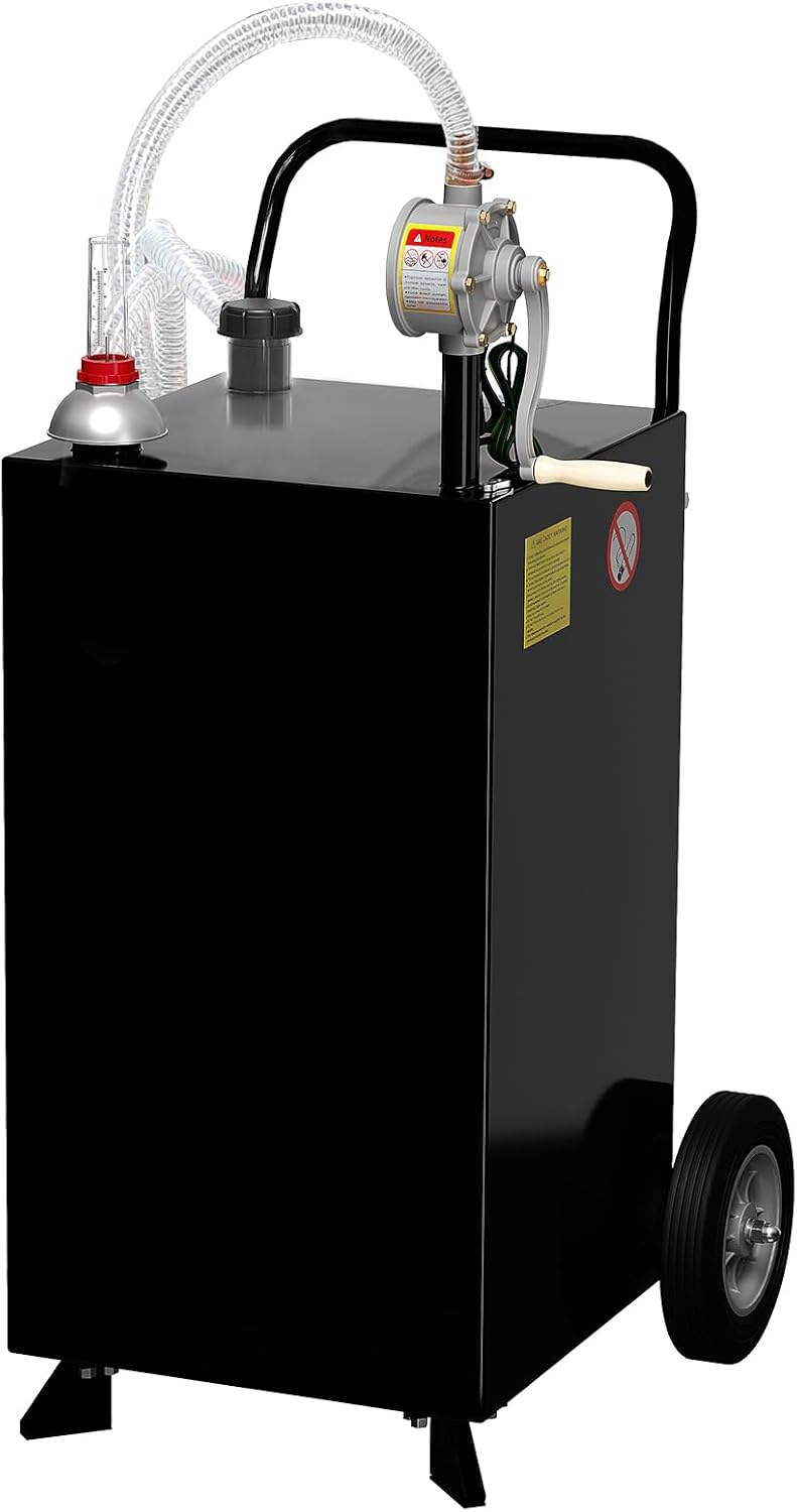 40 Gallon Fuel Caddy, Fuel Transfer Tank with Pump, Gas Storage Tank, Gasoline Diesel Fuel Container for Cars, Lawn Mowers, ATVs, Boats, More, Black