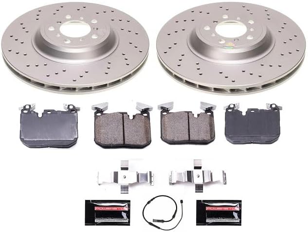 PowerStop Front Brake Kit for BMW M2 2016-18 |M3 2015-18 |M4 2015-20 - Fully-Coated Disc Rotors with Z23 Carbon-Fiber Ceramic Brake Pads Upgrade, CRK7446