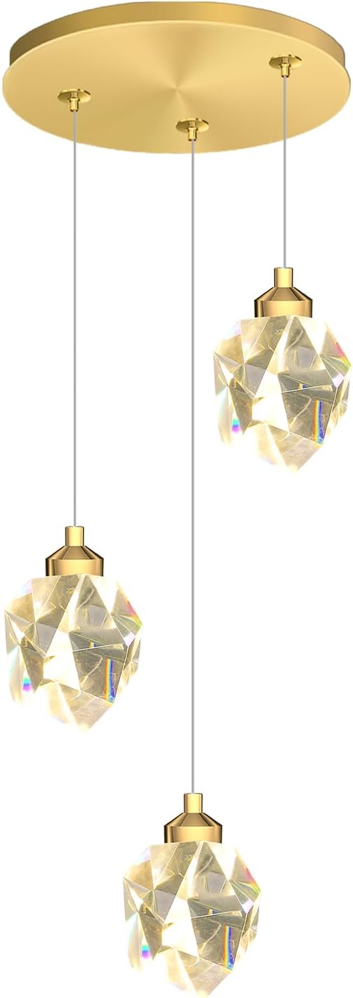 Gold Pendant Light Dimmable LED 3-Light Modern Pendant Light Kitchen Island Dining Room Bar
