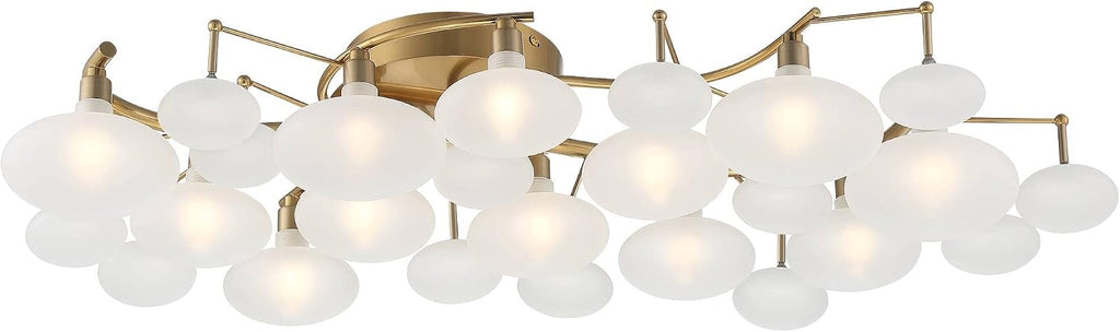 Possini Euro Design Lilypad Modern Ceiling Light Semi Flush-Mount Fixture 30 1/4' Wide Warm Brass Gold Frosted Opal Etched Glass Shade for Bedroom Kitchen Living Room Hallway Bathroom House Home