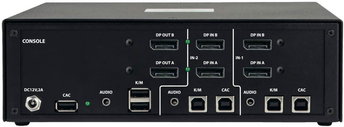 Tripp Lite Secure KVM Switch 2-Port Dual-Monitor DisplayPort 4K NIAP CAC (B002A-DP2AC2)
