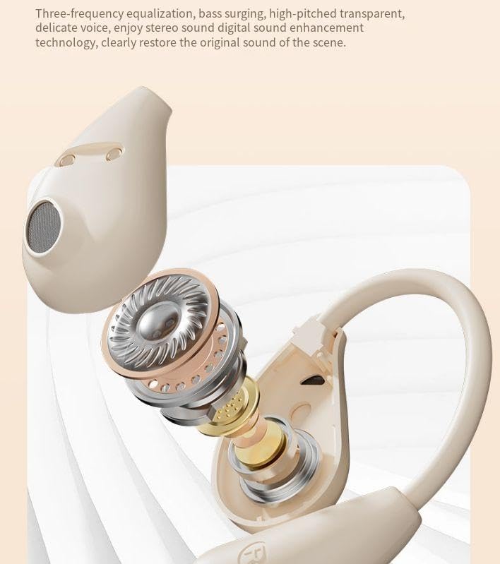 Translation Headphones Open-Ear True Wireless Bluetooth 5.4 with Noise Cancelling,IPX5 Waterproof Sport Earphones Sweat Resistant,Single Battery Life 7H,Compatible with iPhone & Android,Beige