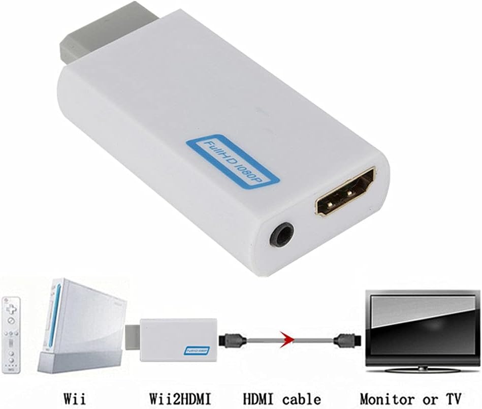 WII to HDMI Converter Full HD 1080P Wii 2 3.5mm Audio for PC HDTV Monitor Display to Adapterr (Color : As Shown, Size : One Size)