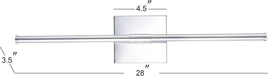 JONATHAN Y 28' Chrome Modern Dimmable Integrated LED Wall Sconce, Metal Vanity Light for Bathroom Mirror Bedroom Hallway, Sleek Hardwired Wall Lamp Fixture, 3000K (JYL7022A-SET2)