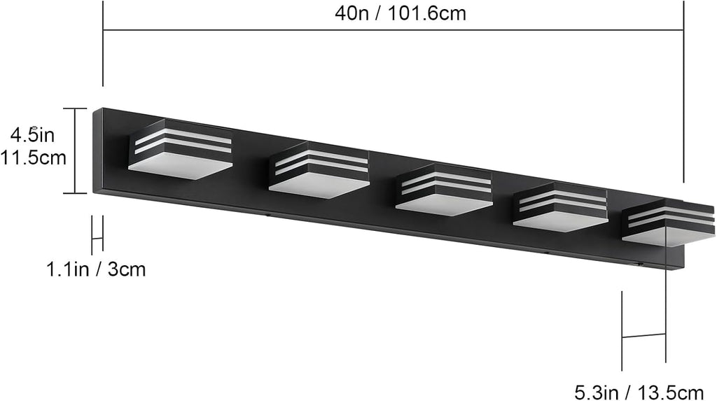 LED Modern Bathroom Vanity Light Fixtures (5-Light, 40-Inch)(5CCT, Dimmable), Matte Black Modern Bathroom Wall Lighting Fixtures Over Mirror (3000K/3500K/4000K/5000K/6000K)