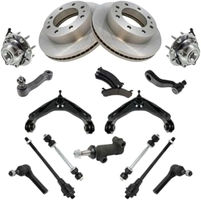 AuroraFlux Kit Brake Pads Rotors Tie Rods Control Arms Bearings for Chevy for Silverado 3500 Classic 6.0L/6.6L/8.1L 2007 202-9147