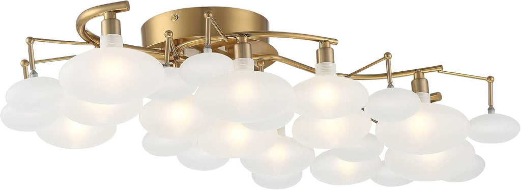 Possini Euro Design Lilypad Modern Ceiling Light Semi Flush-Mount Fixture 30 1/4' Wide Warm Brass Gold Frosted Opal Etched Glass Shade for Bedroom Kitchen Living Room Hallway Bathroom House Home