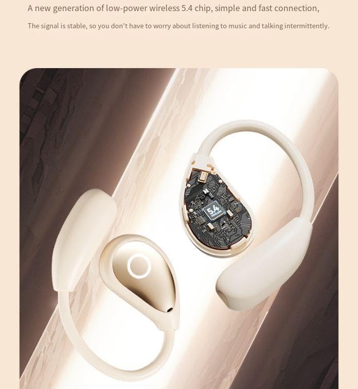 Translation Headphones Open-Ear True Wireless Bluetooth 5.4 with Noise Cancelling,IPX5 Waterproof Sport Earphones Sweat Resistant,Single Battery Life 7H,Compatible with iPhone & Android,Beige