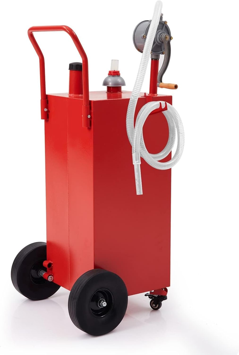 50 Gallon Fuel Caddy, Portable Gas Tank with Reversible Rotary Manual Siphon Pump, Fuel Transfer Storage Tank with 4 Solid Rubber Rollers, Gasoline Diesel Can for Car, Boat, Lawn Mower, ATV, Red