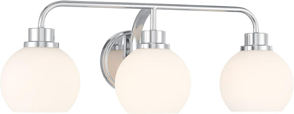Meridian M80081CH White Opal Glass Bathroom Vanity Wall Light, 3-Light 180 Total Watts, 8' H x 24' W, Chrome