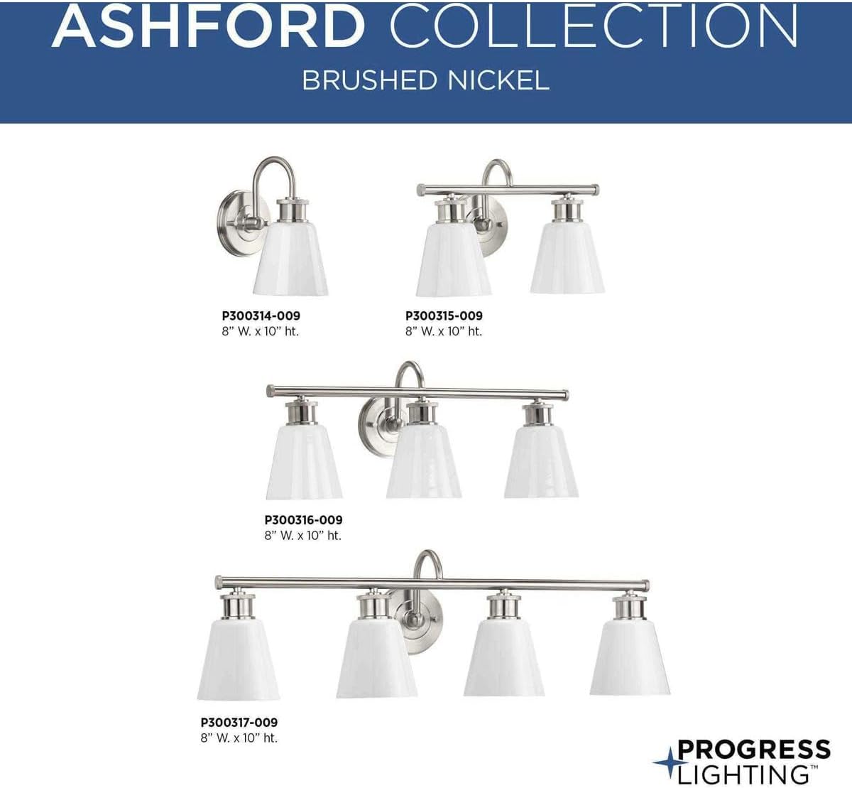 Progress Lighting P300315-009 Transitional Two Light Bath Bracket from Ashford Collection in Pewter, Nickel, Silver Finish,