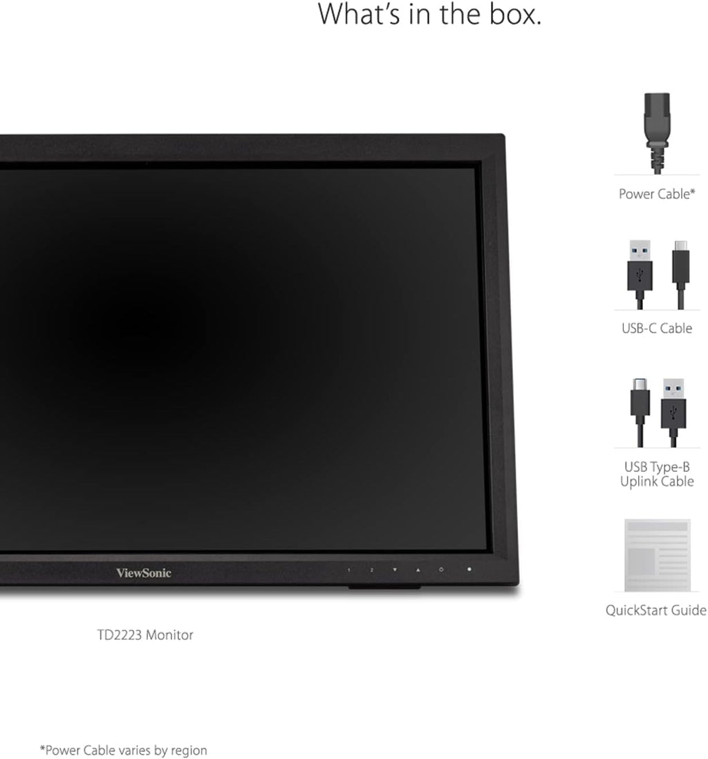ViewSonic TD2223 22 Inch 1080p Touch Screen Monitor, 10-Point Multi IR Touch for Retail POS and Kiosks, Durable 7H Scratch-Resistant Glass, Eye Care Technology, HDMI, VGA, DVI, and USB Hub Inputs
