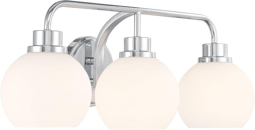 Meridian M80081MBK White Opal Glass Bathroom Vanity Wall Light, 3-Light 180 Total Watts, 8' H x 24' W, Matte Black